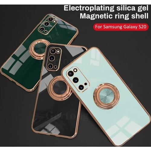 Luxury Silicone Case For Samsung Galaxy S21 S20 FE Metal Ring Holder Cover For Samsung S21 S20 Ultra Plus 5g Plating Stand Funda