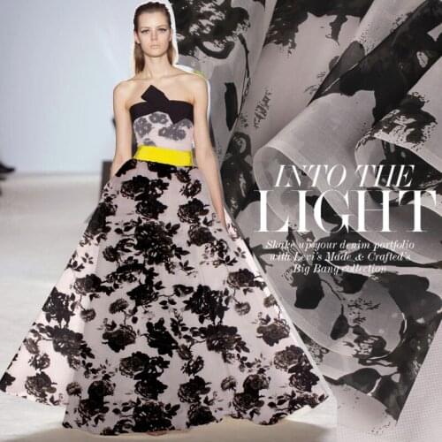 Ink rose prints silk organza yarn fabric breathable silk fabric for dress tulle fabric crisp shirt dress chinese silk fabric