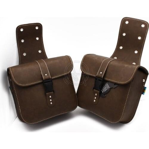 1pair Old School Retro Brown PU Leather Saddle Bag Motorcycle Luggage Side Tool Bag Quick Release Buckle for Harley Cafe Racer
