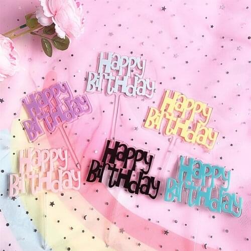 New Happy Birthday Acrylic Cake Topper Candy Color Double Layer Cupcake Topper For Birthday Party Cake Decorations Baby Shower