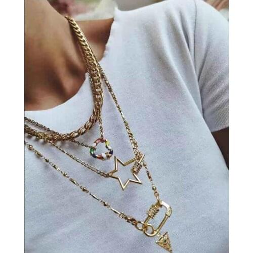 Trendy New Jewelry Gift Gold Necklaces For Women Multilayer Fashion Star Pendants Necklace Portrait Chokers for Girls