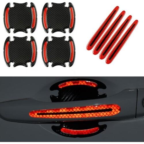 Universal Red Car Reflective Sticker Door Handle Door Bowl Protection Guards Trim Stickers Reflective Warning Protector