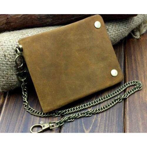 Vintage Biker Trucker Motorcycle Leather Bifold Snap Wallet W/ Chain