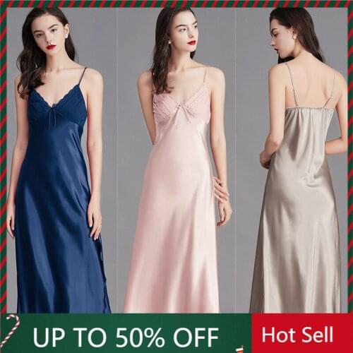 3XL Plus Size Pajamas for Women Summer Silk Sexy Sling Nightdress Female V-neck Solid Color Home Service 2021 New