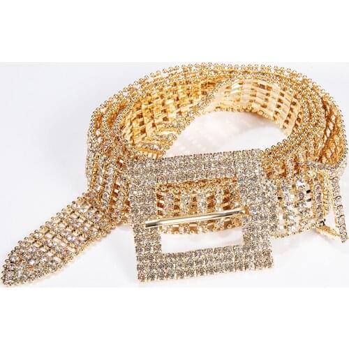 Womens Rhinestone Belts Girl Luxury Designer Crystal Diamond Female Belt With Gold Buckle 2021 New Stylish Jeans Waistband Femme