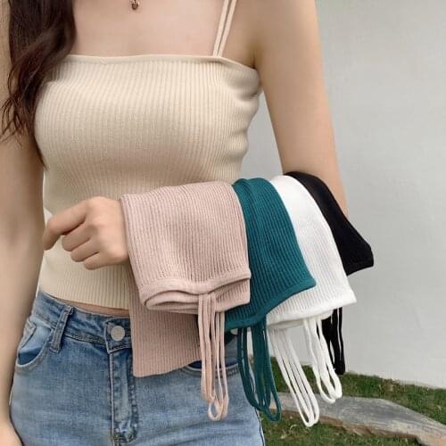 Women Black and White Knitted Crop Tank Tops Off Shoulder Camisole Push Up Crop Solid Sleeveless Corest Tops Streetwear Mujer