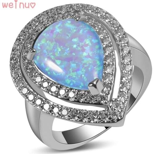 Weinuo Blue Fire Opal White Crystal Ring 925 Sterling Silver Top Quality Fancy Jewelry Wedding Ring Size 5 6 7 8 9 10 11 A284