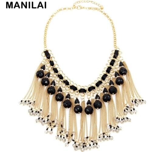 MANILAI Women Chain Design Statement Necklaces Fashion Multilayer Crystal Beads Collar Choker Necklaces & Pendants Maxi Jewelry