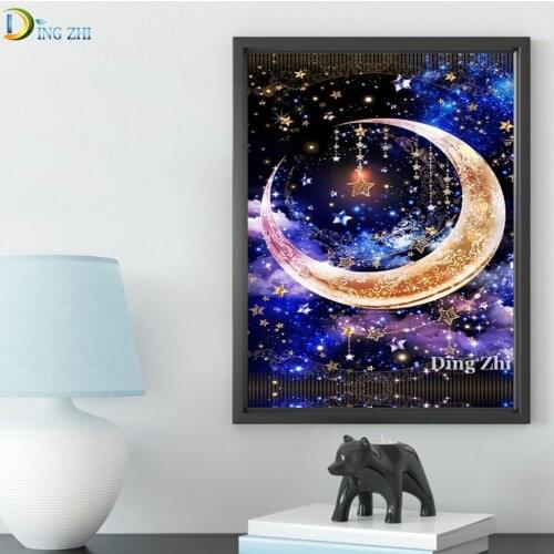 5D Diy Diamond Painting Cartoon Moon Star Nordic Style Decorative Full Square Round Drill Rhinestone Mosaic Cross Stitch Kit