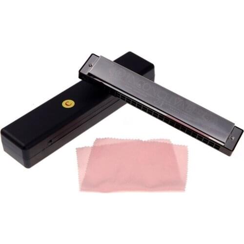 Swan Tremolo Harmonica Mouth Organ 24 Double Holes with 48 Reeds Key of C Free Reed Wind Instrument with Case Silver