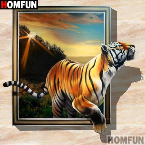 HOMFUN Full Square/Round Drill 5D DIY Diamond Painting "Animal tiger" 3D Diamond Embroidery Cross Stitch Home Decor A20066