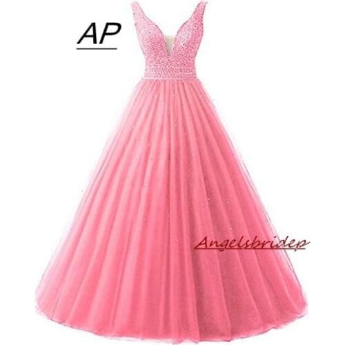 ANGELSBRIDEP Sexy V-Neck Quinceanera Dresses 15 Years Sexy Off-Shoulder Crystal Beading Formal Ball Gown 2021 Plus Size Hot Sale