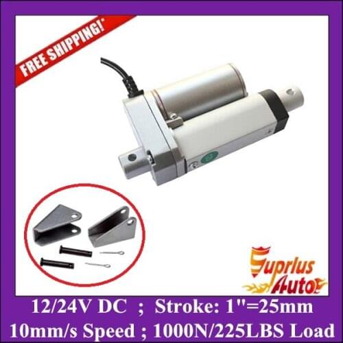 Free Shipping 12v 1"/ 25mm stroke linear electric actuators with mounting brackets, 1000N/ 225LBS Force mini linear actuator