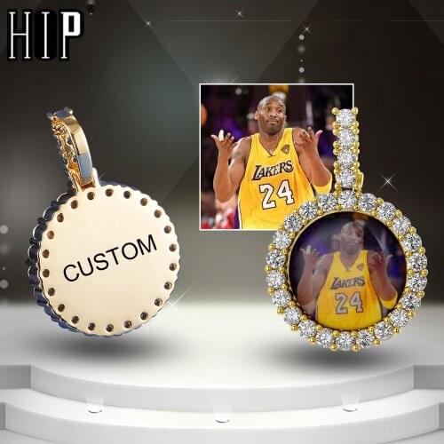 Hip Hop Round Custom Photo Medallions Iced Bling AAA+ Cubic Zirconia Personalized Necklace &Pendant For Men Jewelry Solid Back