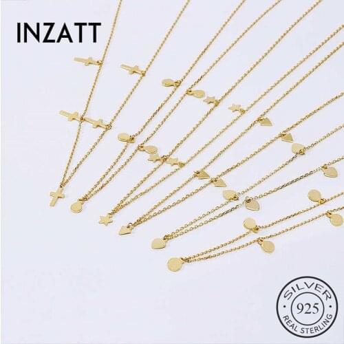 INZATT Real 925 Sterling Silver Geometric Round Star Triangle Cross Waterdrop Choker Necklace For Fashion Women Fine Jewelry