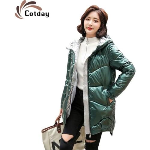 Cotday Women New Loose Green Warm Plus Size Winter Thick Big Pockets Hooded Windproof Jacket Cotton Padded Coat