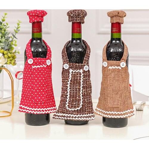 Apron/Hat Design Wine Bottle Cover Coat Beer Champagne Bag Bottle Cover Party Supplies Christmas Decoration Home Table Decor