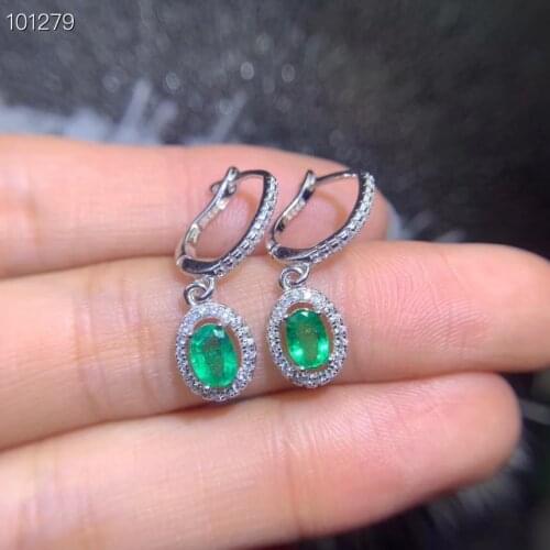 Classical grace round natural green emerald gem drop earrings 925 silver Natural gemstone earring women engagement fine jewelry
