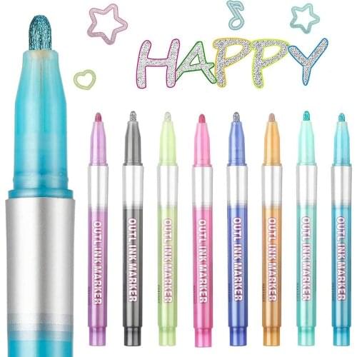 Outline Marker Pens, 8 Colors Doodle Dazzle Marker Pen Sel-outline Metallic Marker for Art, Drawing, Card Making, Easter Egg
