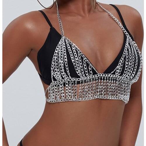 Stonefans Punk Metal Chain Bra Festival Accessories for Women Fashion Necklace Bra Chain Bikini Metal Body Jewelry Female Gifts