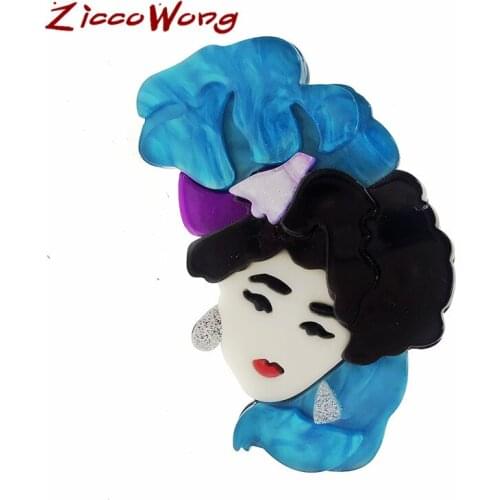 ZiccoWong Fashion Design Ethnic Style Figure Girl Brooch Pins For Women Girl Acrylic Elegant Japanese Lady Badge Dress Gift