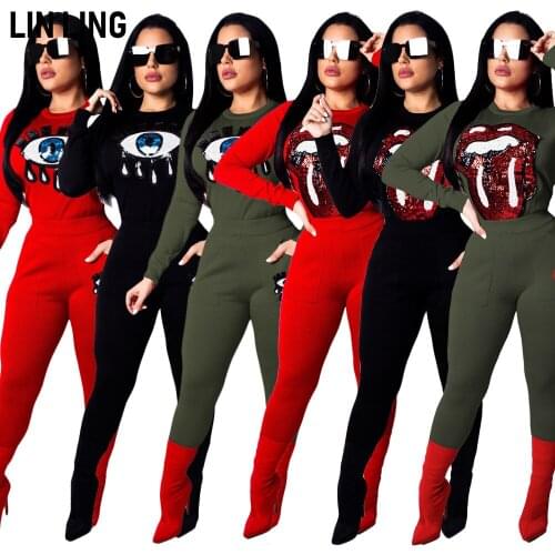 LINLING Trendy Casual Big Eyes and Lips Long Sleeve Comfortable Space Cotton Sports Fitness Suit
