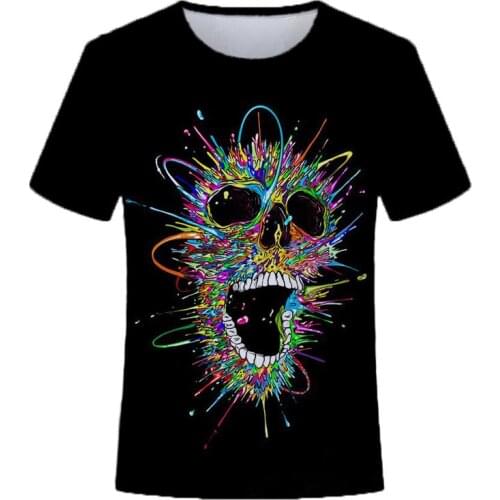 The new cross-border 2021 colorful skeleton 3 d digital printing men round collar T-shirt summer leisure breathable with short