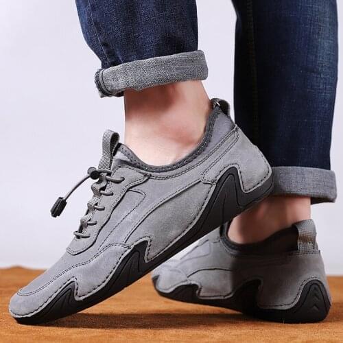 2021Spring Autumn New Hot Fashion Men Lace-up Cow Suede Leather Casual Shoes Trend Cool Loafers Lightweight Male Flat Sneakers