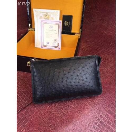 100% Genuine ostrich skin leather long size men wallets and purse bank credit card holder black brown ostrich leather men wallet