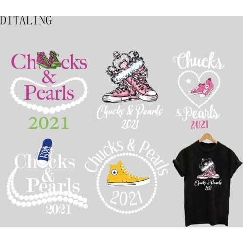 Chucks And Pearls Patches Iron On Transfers On Clothes DIY Washable Sticker For Women T-Shirt Tops Fashion Girl Thermal Stickers