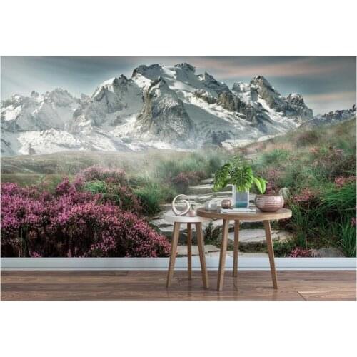 3d wall murals wallpaper for living room Modern Snow Mountain Wildflower Trail home decor photo wallpaper for walls 3 d