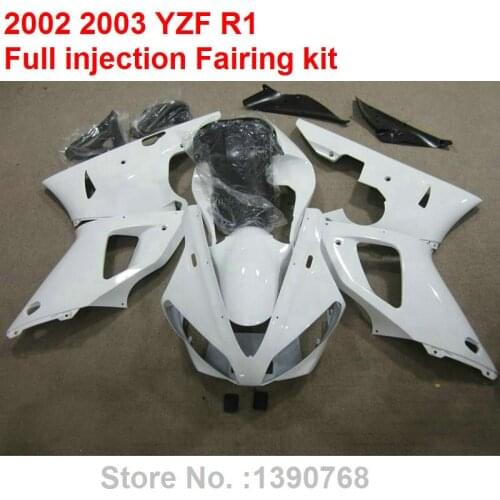 Motorcycle unpainted bodywork fairing kit for Yamaha YZF R1 02 03 white black plastic fairings set YZFR1 2002 2003 BC28
