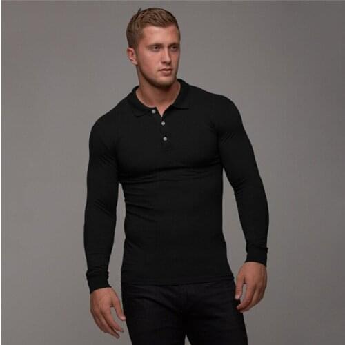New Spring Autumn Running T Shirt Mens Cotton Sports Slim Fit Polo Shirt Men Plain Breathable Business Long Sleeve Polo Shirt