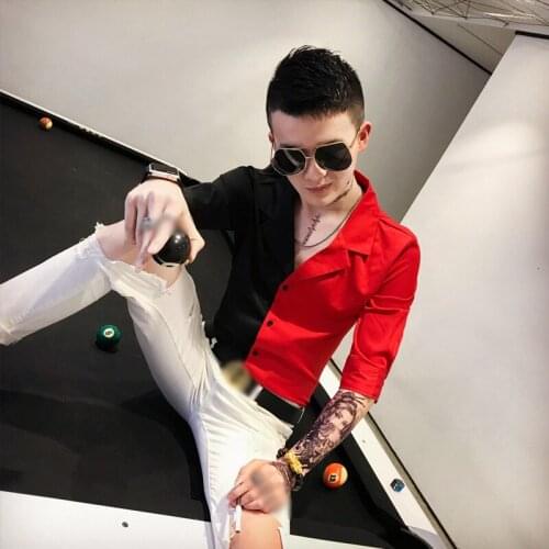 2021 summer new short-sleeved slim five-point sleeve shirt men Korean version of the trend stitching trend top mens cardigan