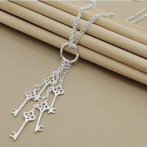 Wholesale Promotion 925 Silver Necklace Classic Five Key Chain Necklaces For Women Men Silver Jewelry Gifts