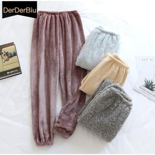 Autumn Winter Flannel Trousers Thicken Womens Pants Coral fleece Ladies Sleep Pants Soft Pants Household Wear Female Sleepwear