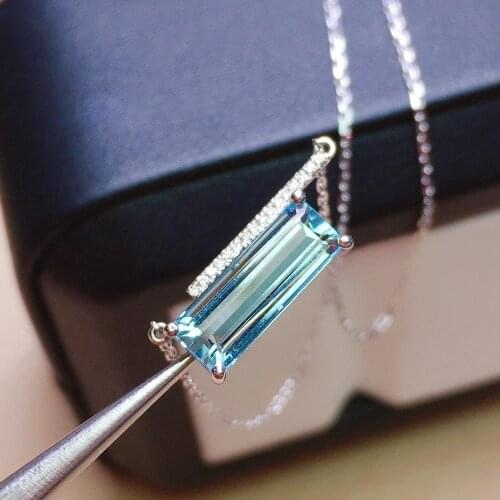 Z607 Aquamarine Necklace Fine Jewelry Solid 18K Gold Nature 1.99ct Blue Aquamarine Gemstones Pendants Necklaces for Women