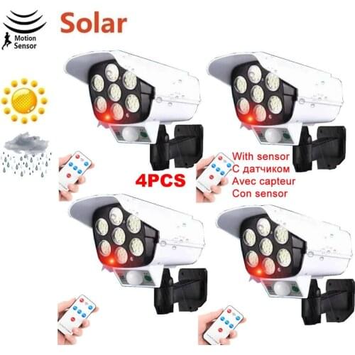 4pcs remote solar fake monitor dummy camera Motion Sensor Wall Light Outdoor Waterproof Garden Street Lamp Garden emergency ligh