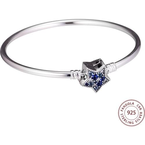 Authentic 925 Sterling Silver Moments Bright Star Clasp Bangles for Women Original Jewelry brazalete mujer