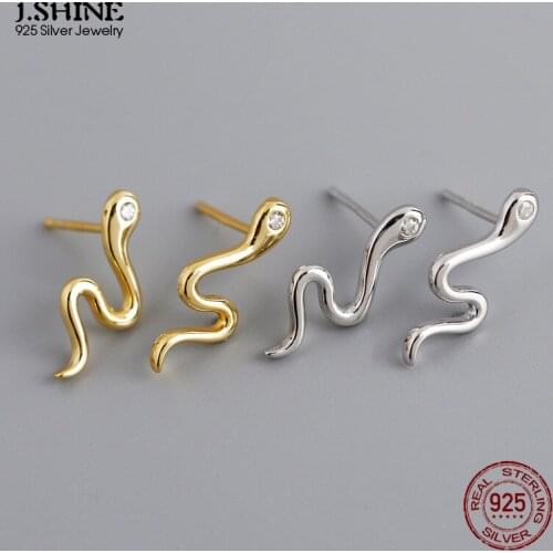 JShine Fashionable Snake-Shaped S925 Sterling Silver Earrings Small Snake Zircon Ear Studs Fashion Fine Jewelry Prevent Allergy