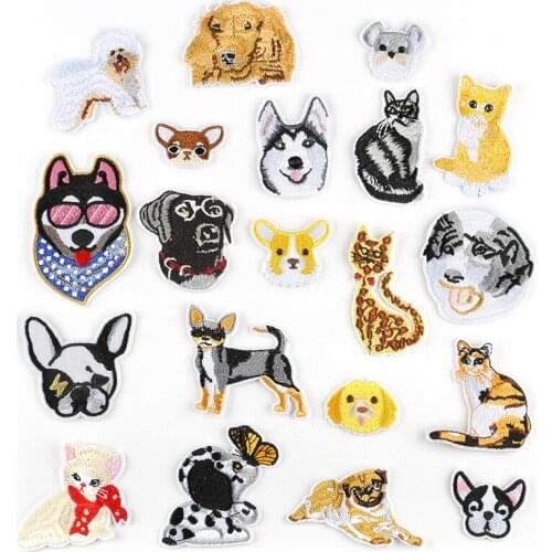 Cute Pets Embroidery Patches Iron on Cartoon Dogs Cats Badges Thermo Sticker for DIY Children Clothes Cloth Hole Patch Appliques