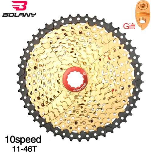 Bolany Gold Bicycle Freewheel 10S Speed 11-46T Wide Ratio MTB Bike Cassettes Sprocket Cdg Cog Aluminum Alloy Bracket Accessories