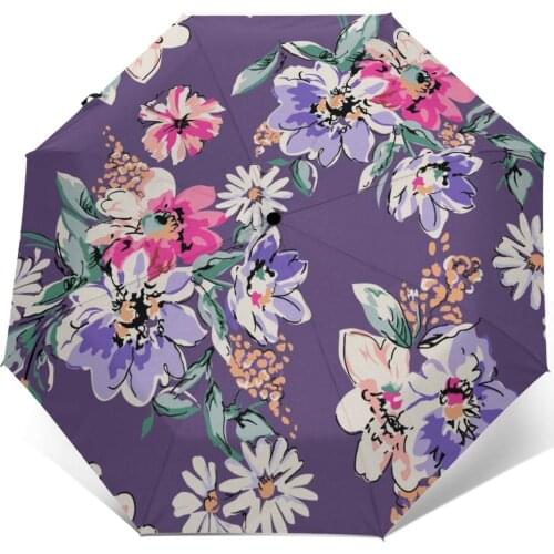 Sketch Flower Print Windproof Automatic Folding Inverted Umbrella Portable Paraguas for Man Woman