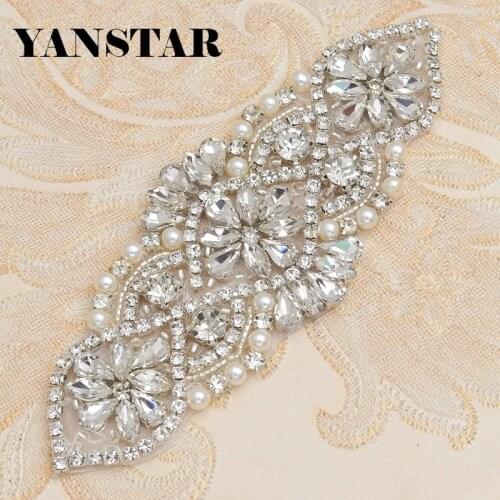 YANSTAR 30PCS Wholesale Rhinestones Appliques Sewing On Wedding Dresses Belt Rose Gold Crystal Iron On For Bridal YS852