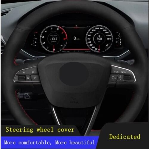 DIY Car Steering Wheel Covers Black Soft Suede For Seat Leon 5F Mk3 2013-2019 Ibiza 6J Tarraco Arona Ateca Alhambra 2016-2019