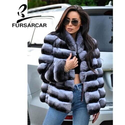 FURSARCAR Regular Long Real Fur Coats Women Fashion New Rex Rabbit Fur Jacket With Fur Collar Luxury Winter Thick Warm Fur Coat