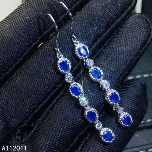 KJJEAXCMY Fine Jewelry 925 sterling silver inlaid natural gemstone sapphire female earrings Eardrop lovely support test