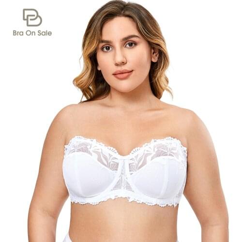 Womens Underwire Floral Lace Unlined Minimizer Sexy Plus Size Strapless Bra