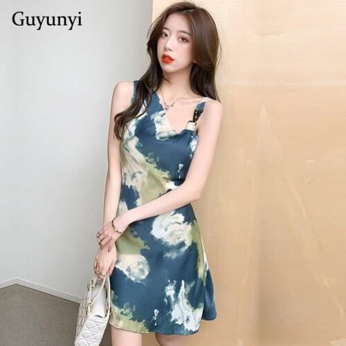 High Street Dress 2021 Summer Korean Version Simple Mini Dress Sexy Sleeveless Asymmetric Collar Elegant Party Dress Women
