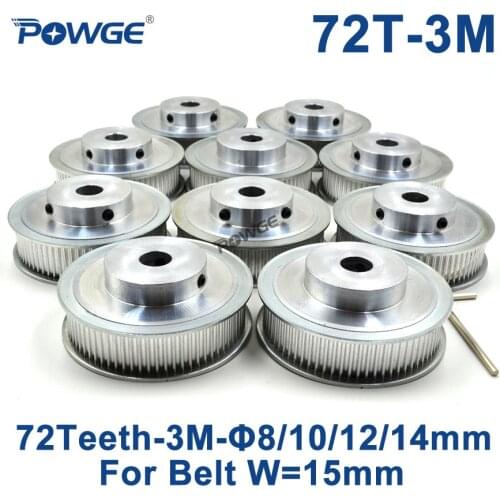POWGE 10pcs 72 Teeth HTD 3M Timing Pulley Bore 8mm 10mm 12mm 14mm for Width 15mm 3M Synchronous belt pulley HTD3M 72Teeth 72T